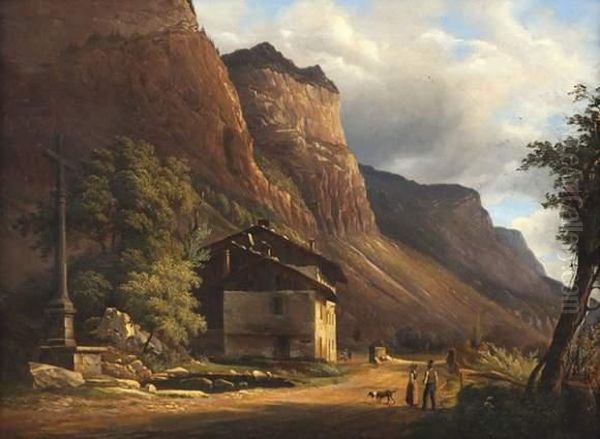 Paysage Montagneux Anime Oil Painting by Luc Henri Mottu