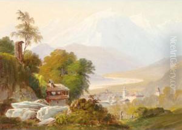 Le Mont Blanc; Le Lac De Brienz Oil Painting by Luc Henri Mottu