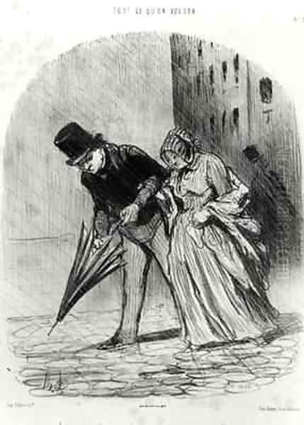 Series Tout ce quon voudra Disadvantage of having an umbrella with a complicated spring system Oil Painting by Honore Daumier