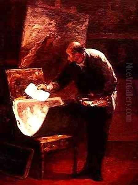 The Artist in his Studio Oil Painting by Honore Daumier