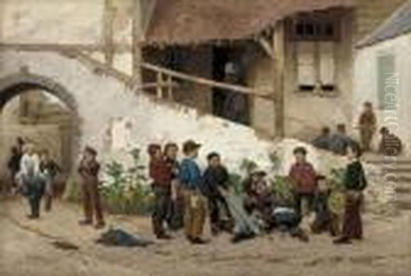 After School Antics Oil Painting by Antoine Edouard Joseph Moulinet