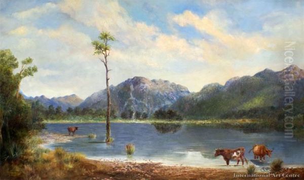 Lake Poerua Oil Painting by John Elder Moultray