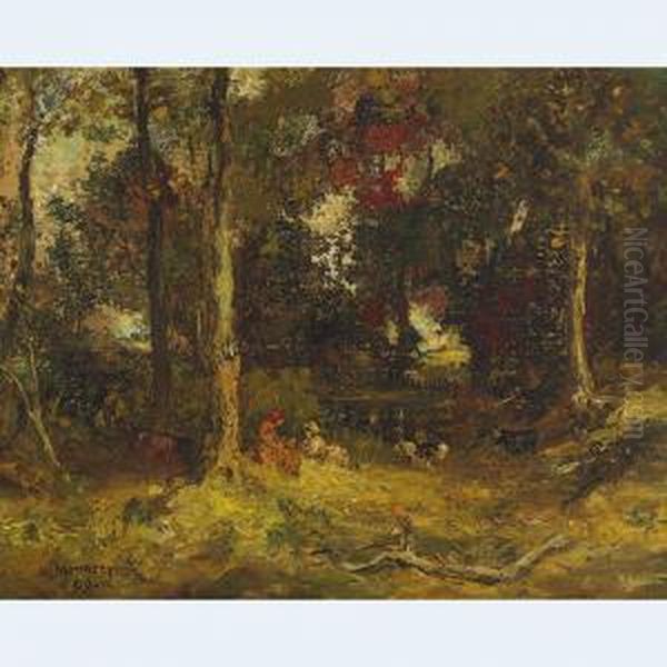 Figures In A Forest Clearing Oil Painting by William Mouncey