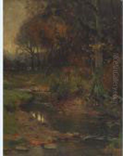 Autumnal View Of A Forest And Stream Oil Painting by William Mouncey