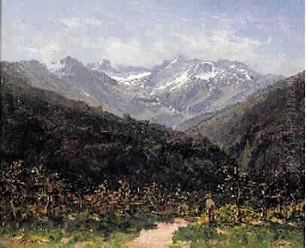 Paysage Des Alpes Dans La Vallee Du Glazin Oil Painting by Henri Laurent Mouren