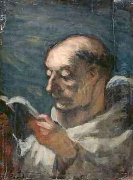 Monk Reading Oil Painting by Honore Daumier