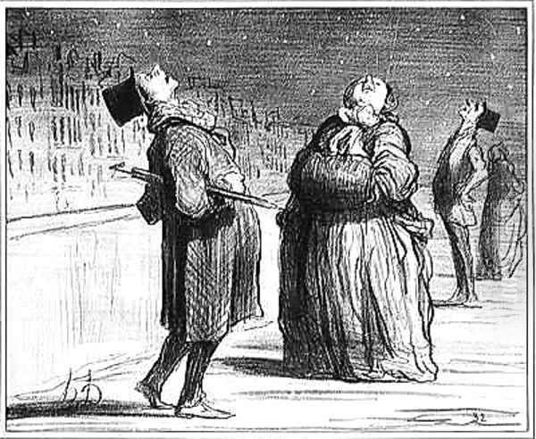 Series Actualites Parisians waiting for the arrival of the famous comet Oil Painting by Honore Daumier