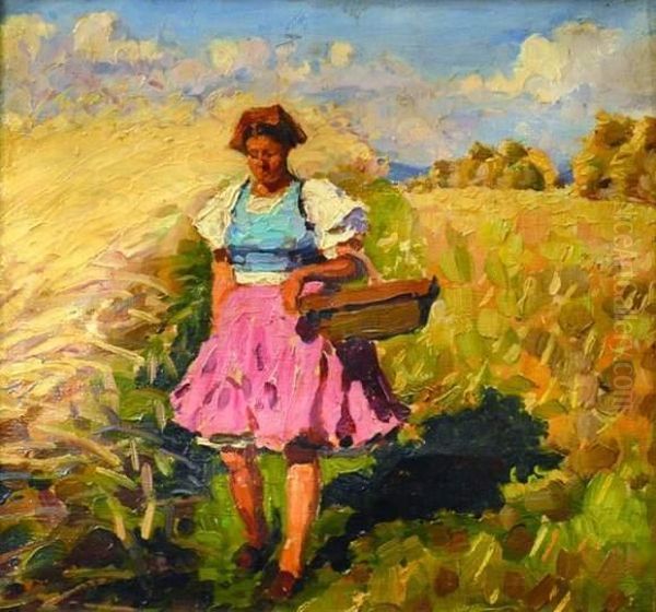 Jeune Fermiere Dans La Prairie Oil Painting by Tivadar Josef Mousson