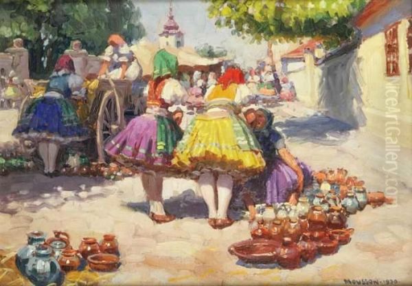 A Potter's Wheel Oil Painting by Tivadar Josef Mousson