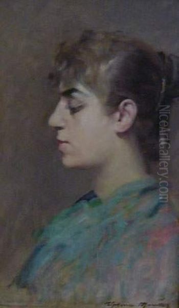 Portrait De Jeune Fille. Oil Painting by Alphonse Moutte