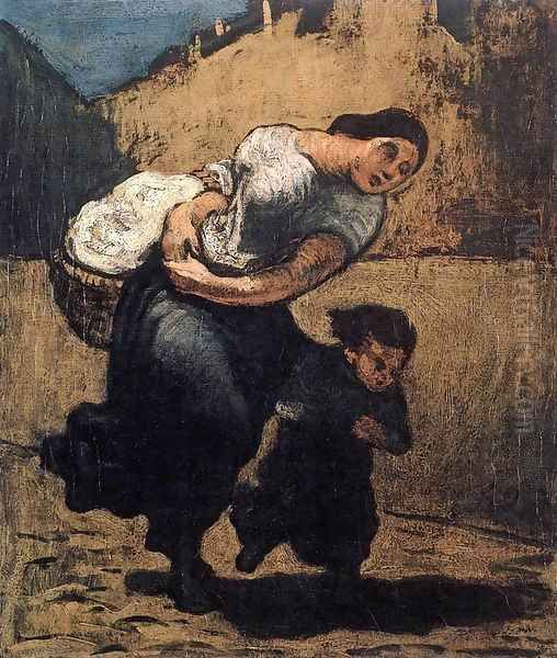 Load (Washerwoman) Oil Painting by Honore Daumier