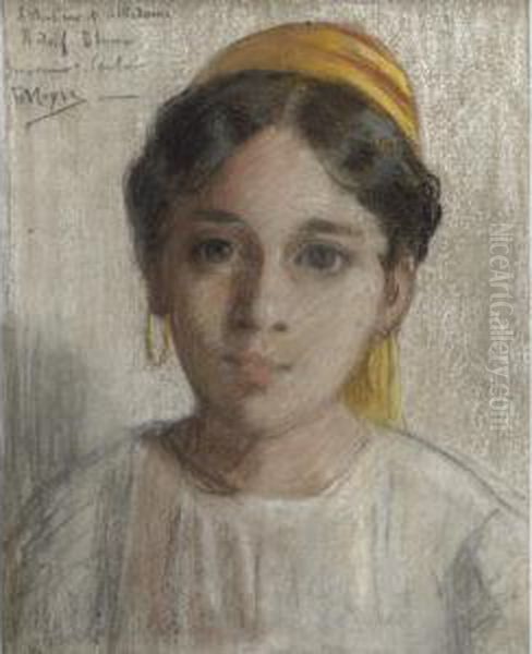 Portrait Of A North African Jewish Girl Oil Painting by Edouard Moyse