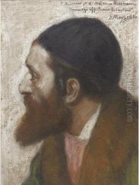 Portrait Of A Rabbi Oil Painting by Edouard Moyse