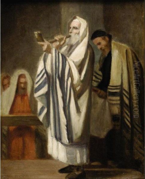 Sounding Of The Shofar In The Synagogue Oil Painting by Edouard Moyse