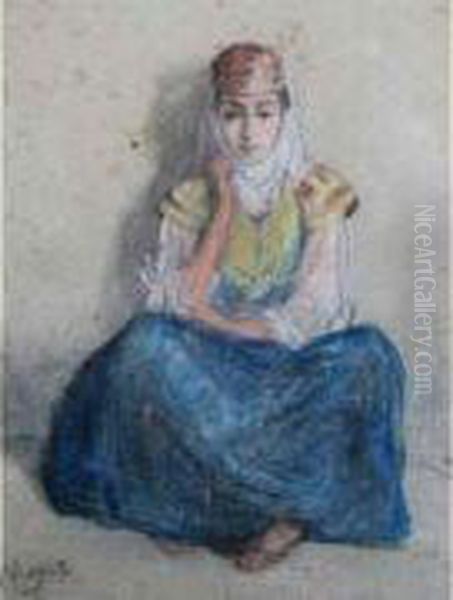 Femme Juive D Alger Assise. Oil Painting by Edouard Moyse