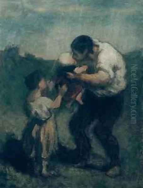 The Kiss 2 Oil Painting by Honore Daumier