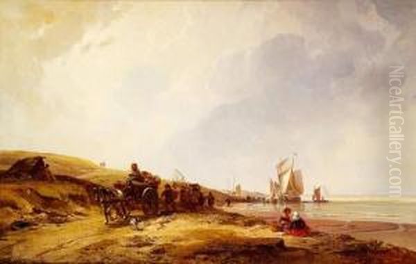 Le Dechargement Des Navires En Bord De Mer, 1859 Oil Painting by Charles Louis Mozin