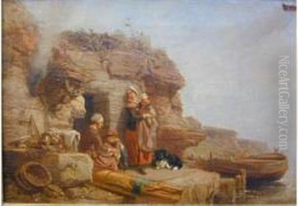 L'attente Du Retour De Peche Oil Painting by Charles Louis Mozin