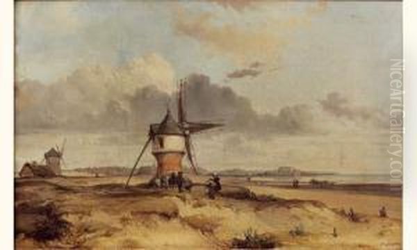 Moulins En Bord De Mer Oil Painting by Charles Louis Mozin