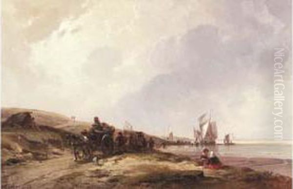 Marque Au Dos Sur Le Chassis Plage De Scheveningen (hollande Meridionale). Oil Painting by Charles Louis Mozin