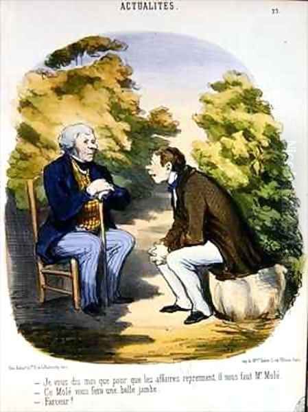 Two men discussing politics and the usefulness of the Comte de Mole Oil Painting by Honore Daumier