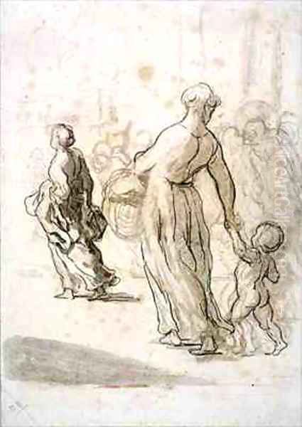 Two Women and a Child Oil Painting by Honore Daumier