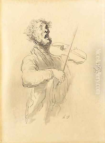 Violoniste chantant Oil Painting by Honore Daumier