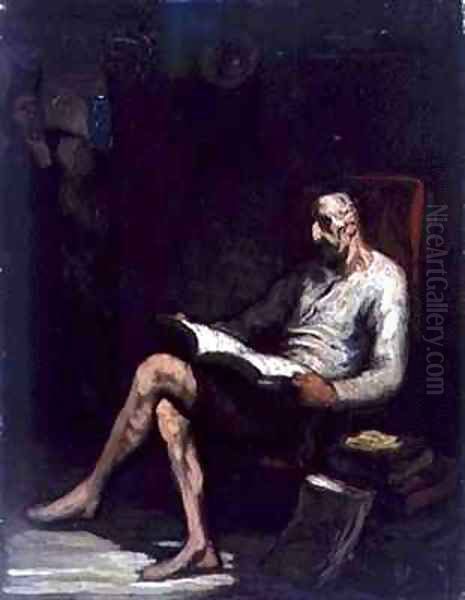 Don Quixote Reading Oil Painting by Honore Daumier