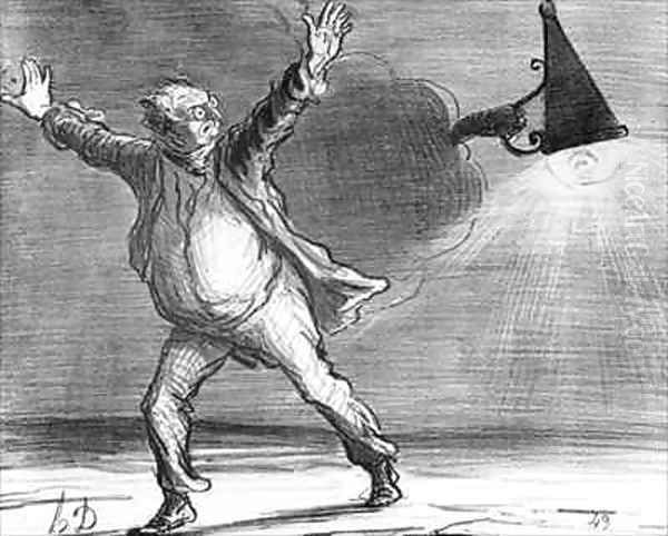 Series Actualites the comet Monsieur Babinet decides to personally shut down the sun in order to fulfil his predictions Oil Painting by Honore Daumier