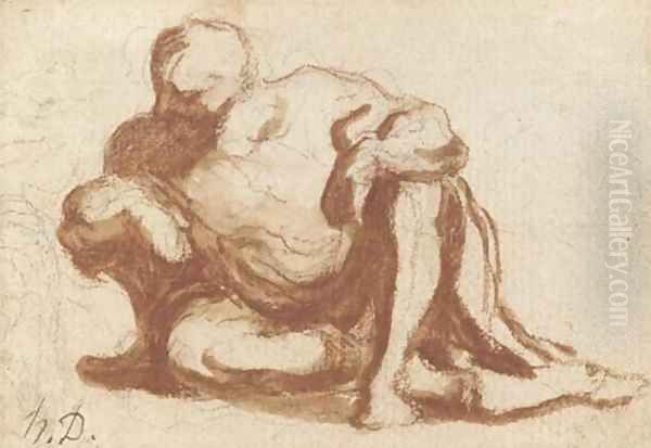 Etude d'un homme accroupi Oil Painting by Honore Daumier