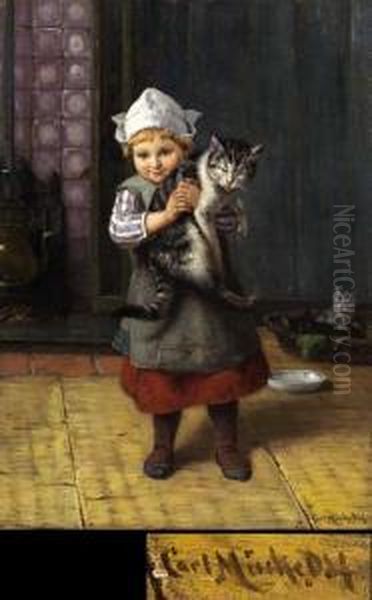 Hollandisches Madchen Mit Katze Oil Painting by Karl Emil Mucke