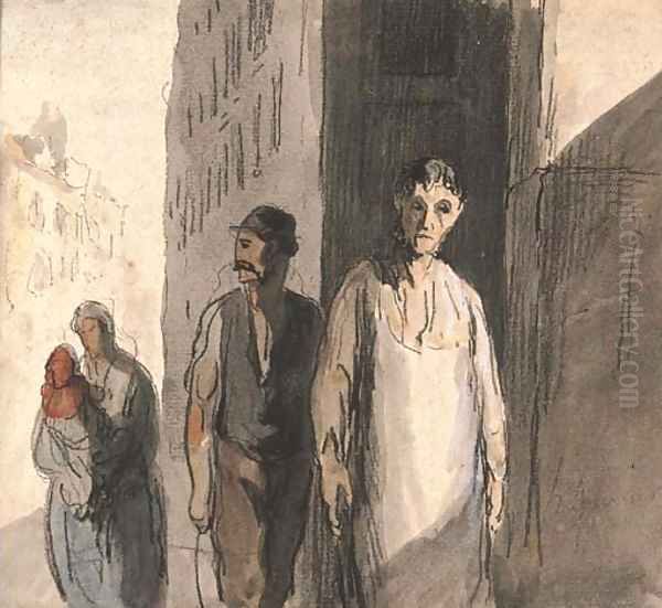 Dans la rue Oil Painting by Honore Daumier