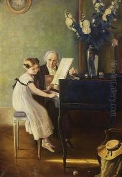 Die Klavierstunde. Oil Painting by Jules Alexis Muenier