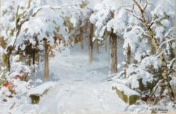 Neuschnee Oil Painting by Albert Ernst Muhlig