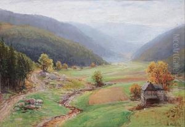 Blick In Ein Sonnenbeschienenes Tal Oil Painting by Albert Ernst Muhlig