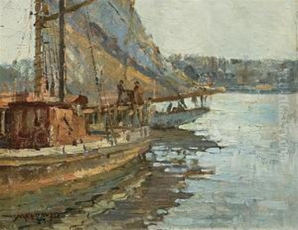 Dock Scene Oil Painting by Frederick John Mulhaupt