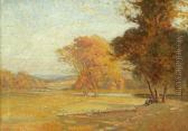 Shepherd And Flock In Autumn Oil Painting by Frederick John Mulhaupt