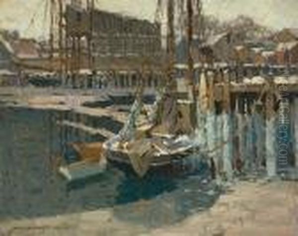 Gloucester Harbor In Winter Oil Painting by Frederick John Mulhaupt