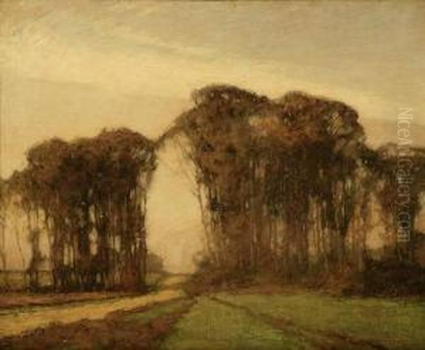 A Road Through An Autumnal Grove Oil Painting by Frederick John Mulhaupt