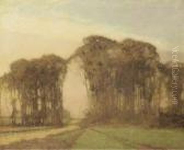 A Road Through An Autumnal Grove Oil Painting by Frederick John Mulhaupt