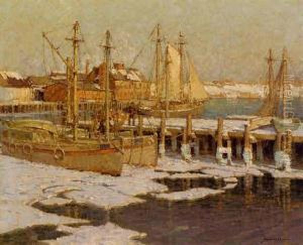 Harbor Oil Painting by Frederick John Mulhaupt