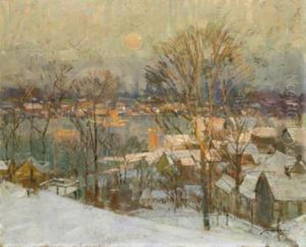 Gloucester Harbor, Winter Oil Painting by Frederick John Mulhaupt