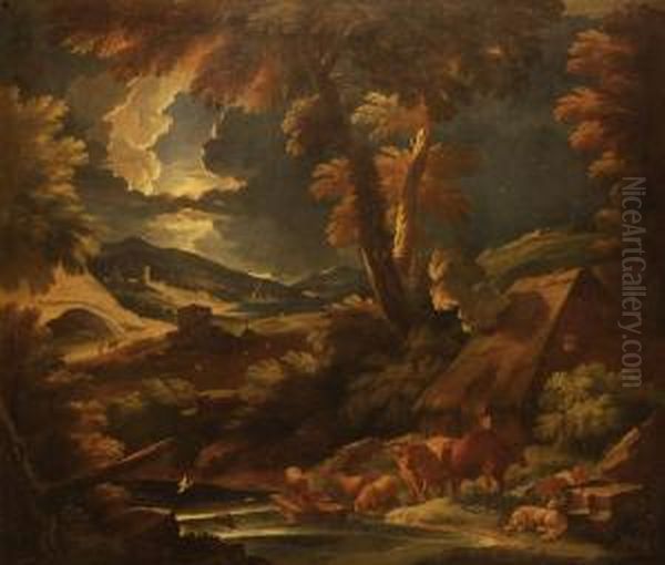 Paesaggio Con Figure E Animaliolio Oil Painting by Pieter the Younger Mulier