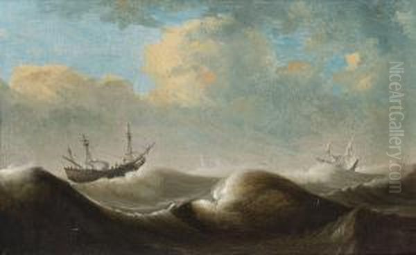 Shipping In Choppy Seas Oil Painting by Pieter the Younger Mulier