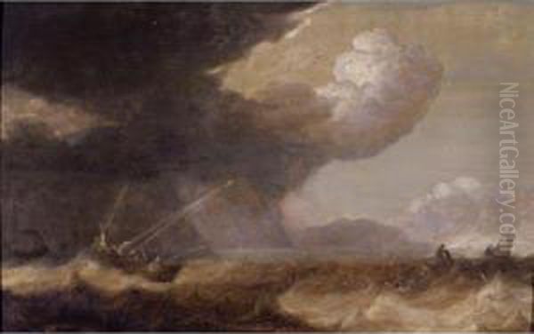 Ships Tossed On A Stormy Sea Oil Painting by Pieter the Younger Mulier