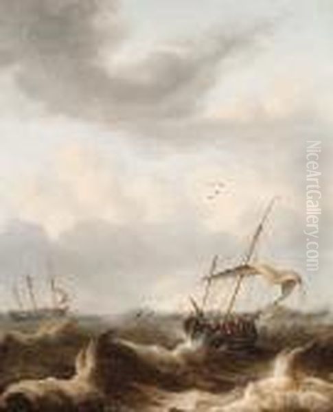 A Kaag And A Fluyt In A Storm Oil Painting by Pieter the Younger Mulier