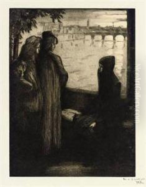 Le Dante Et Deux Jeunes Femmes Oil Painting by Alfredo Muller