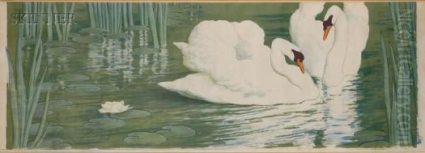 Two Swans Oil Painting by Alfredo Muller