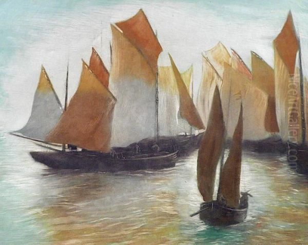 Flotille De Bateaux, Les Pecheurs Oil Painting by Alfredo Muller