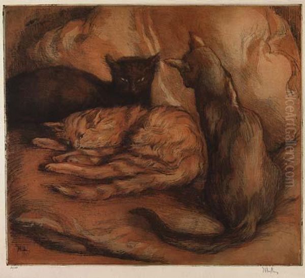 Les Trois Chats Oil Painting by Alfredo Muller